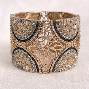 🎄Gold Stretch Bracelet - Dark Gray and Light Gray Rhinestones